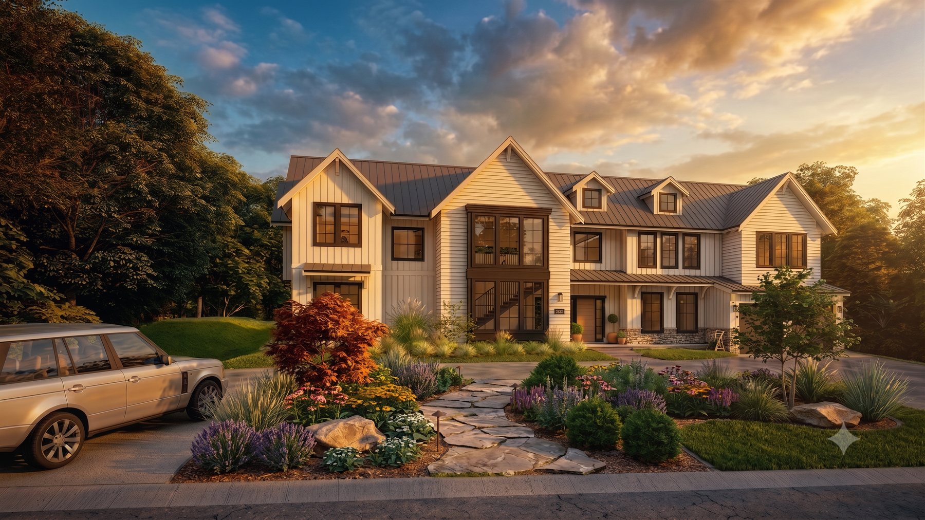Anmore — rendering of the courtyard home at dusk